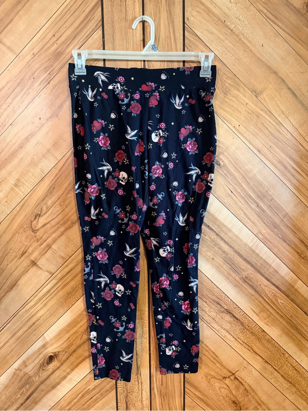 Torrid Womens Large Size 0 Tattoo Print Leggings Skull Rose Swallow Star Anchor - Picture 2 of 8